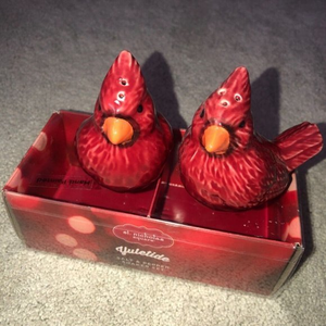 Yuletide St. Nicholas Square Salt Pepper Shakers Birds Hand‎ Painted Christmas